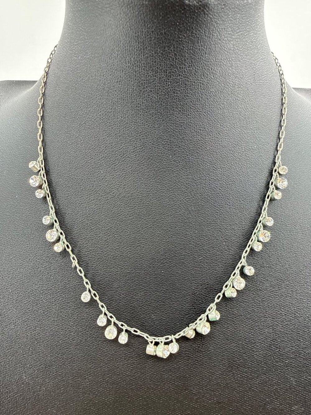 M4M Vintage Silver Tone Dainty Shaker Crystal Droplet Fringe Choker Necklace